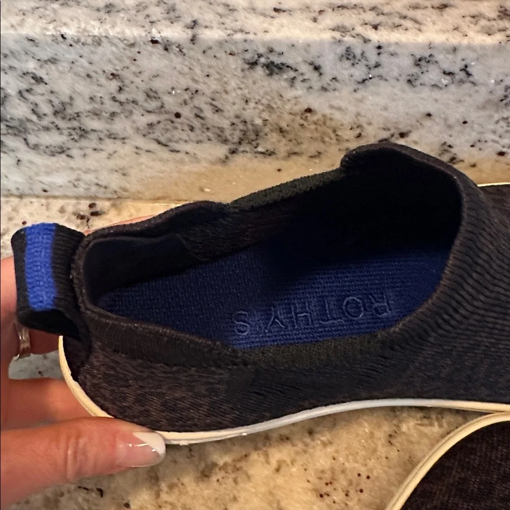 Rothy's Black and Brown leopard Knit Slip-Ons